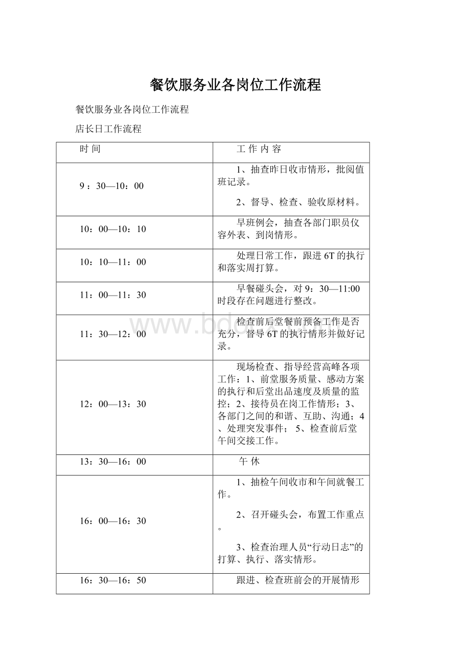 餐饮服务业各岗位工作流程.docx