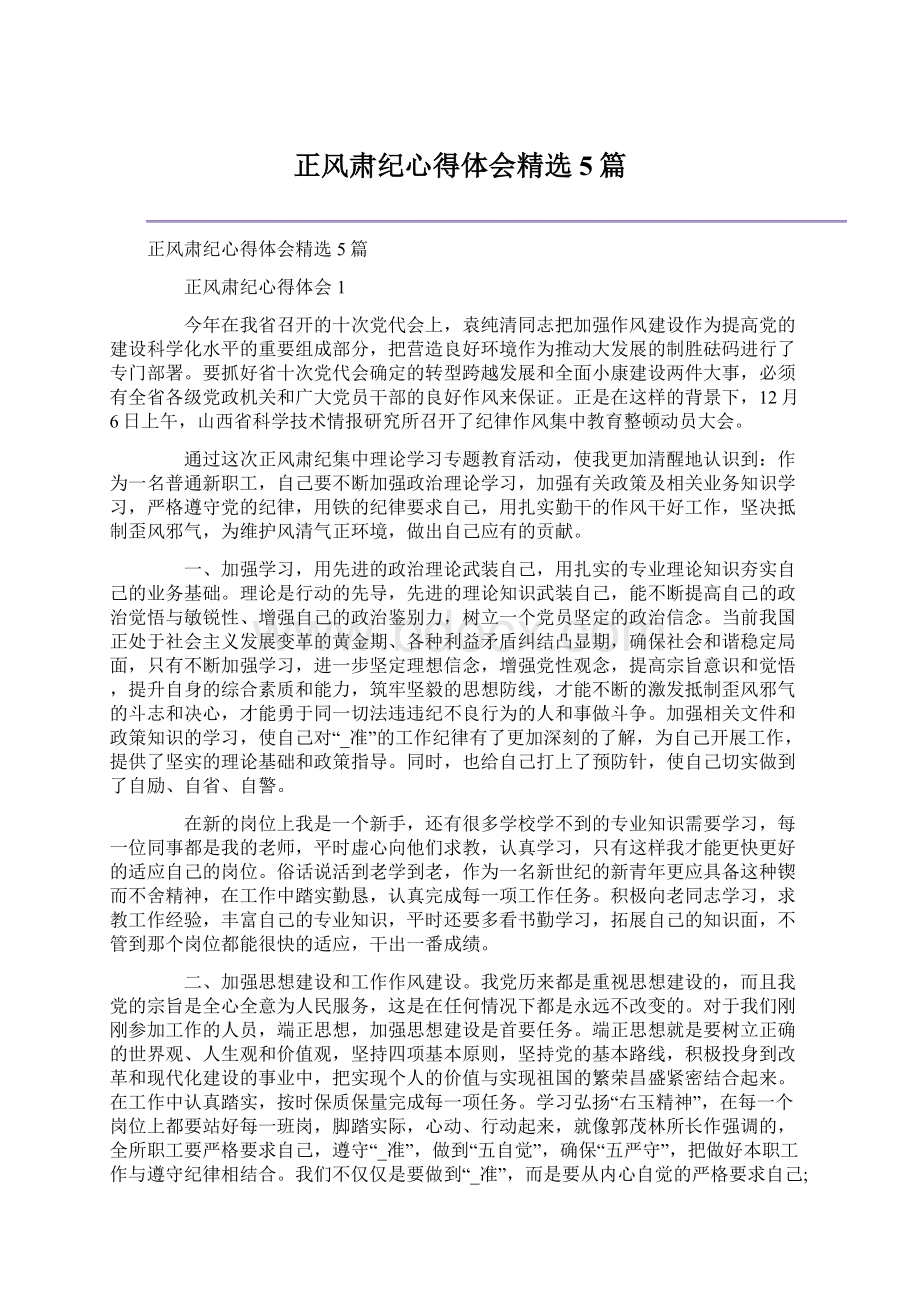 正风肃纪心得体会精选5篇.docx_第1页