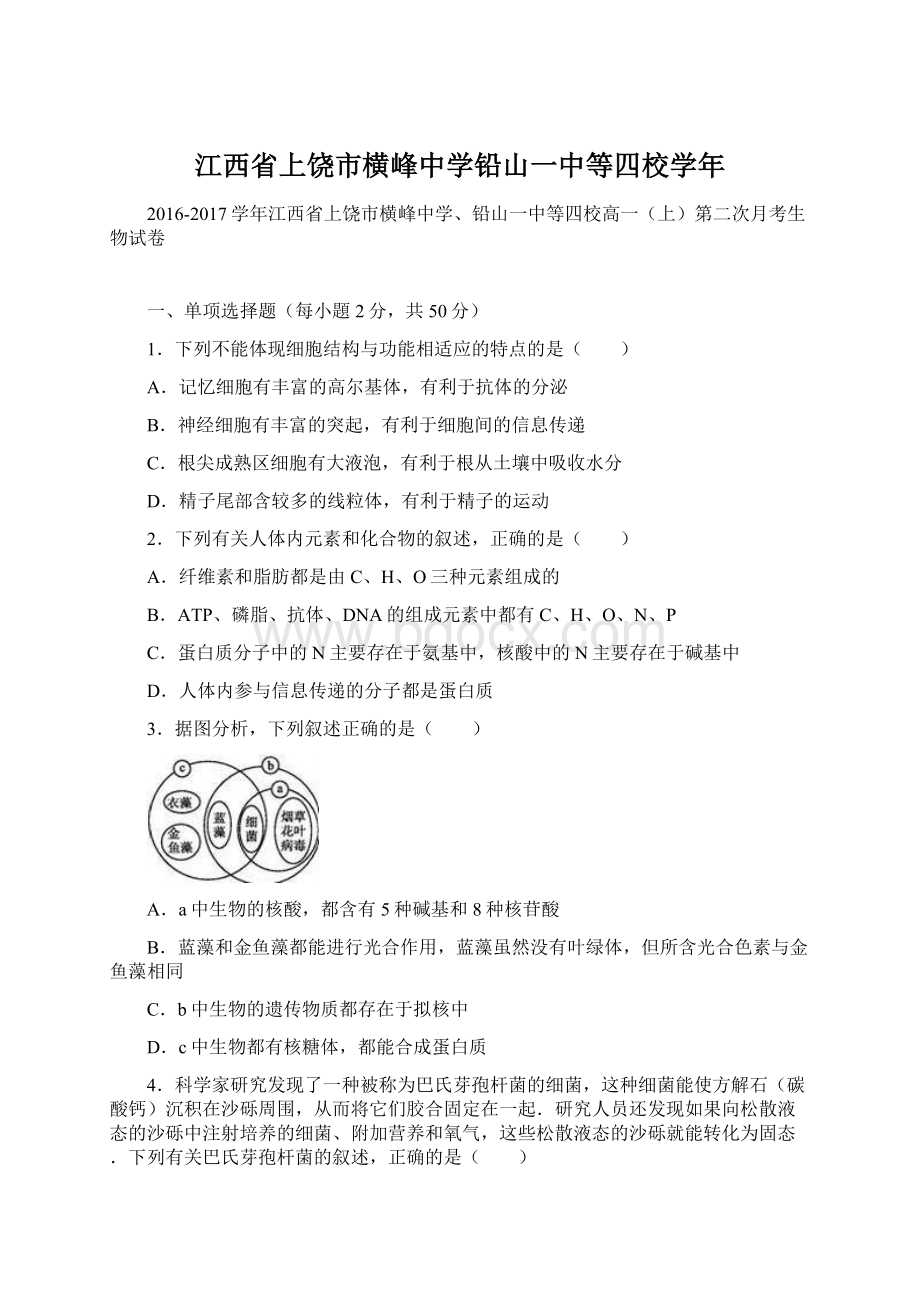 江西省上饶市横峰中学铅山一中等四校学年.docx