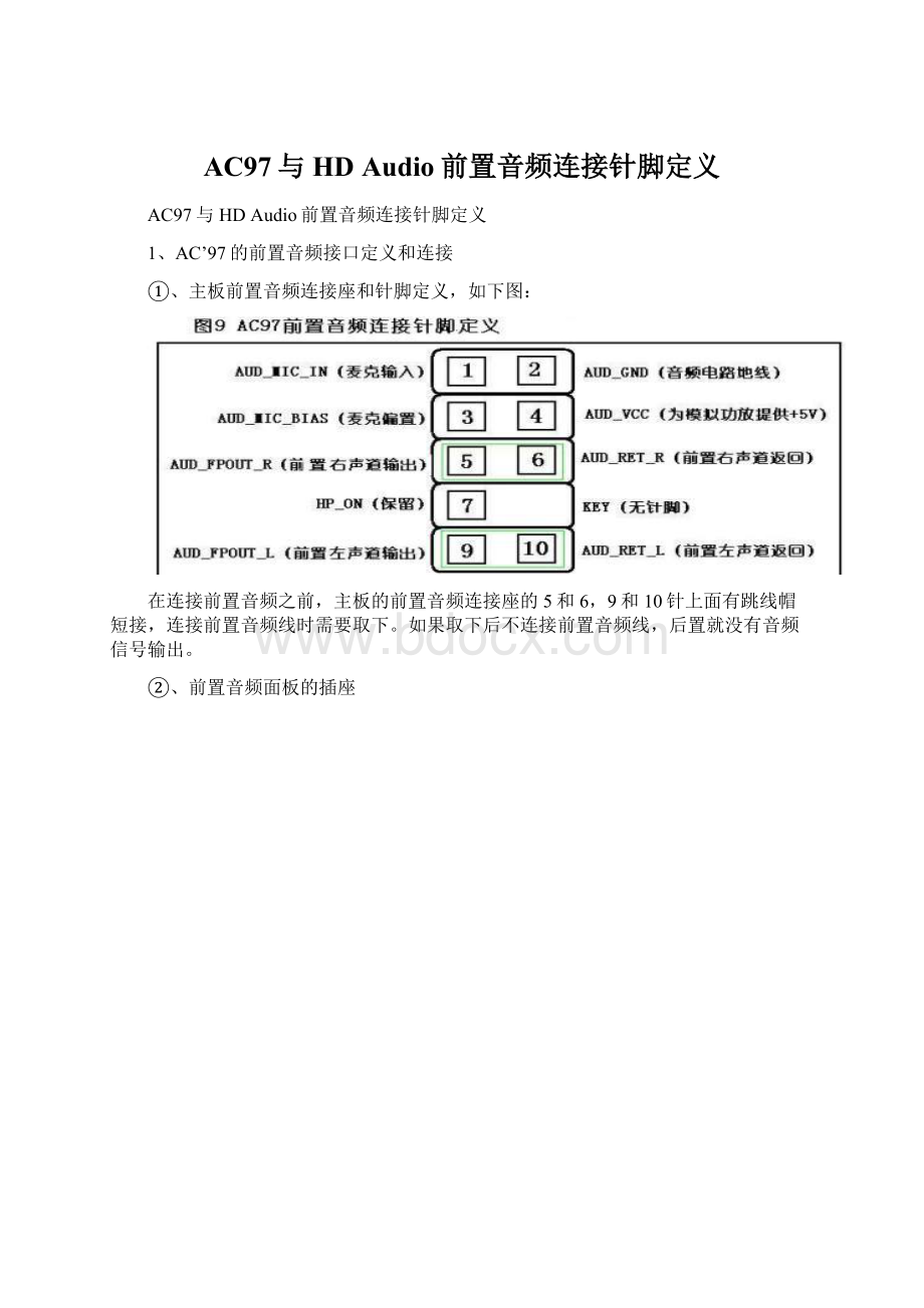 AC97与HD Audio前置音频连接针脚定义.docx_第1页