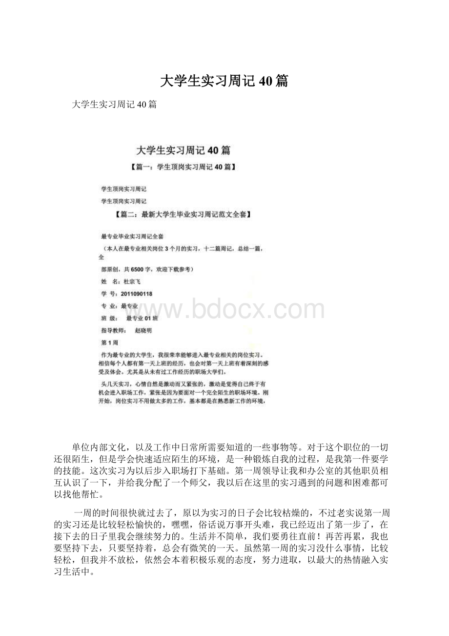 大学生实习周记40篇.docx_第1页