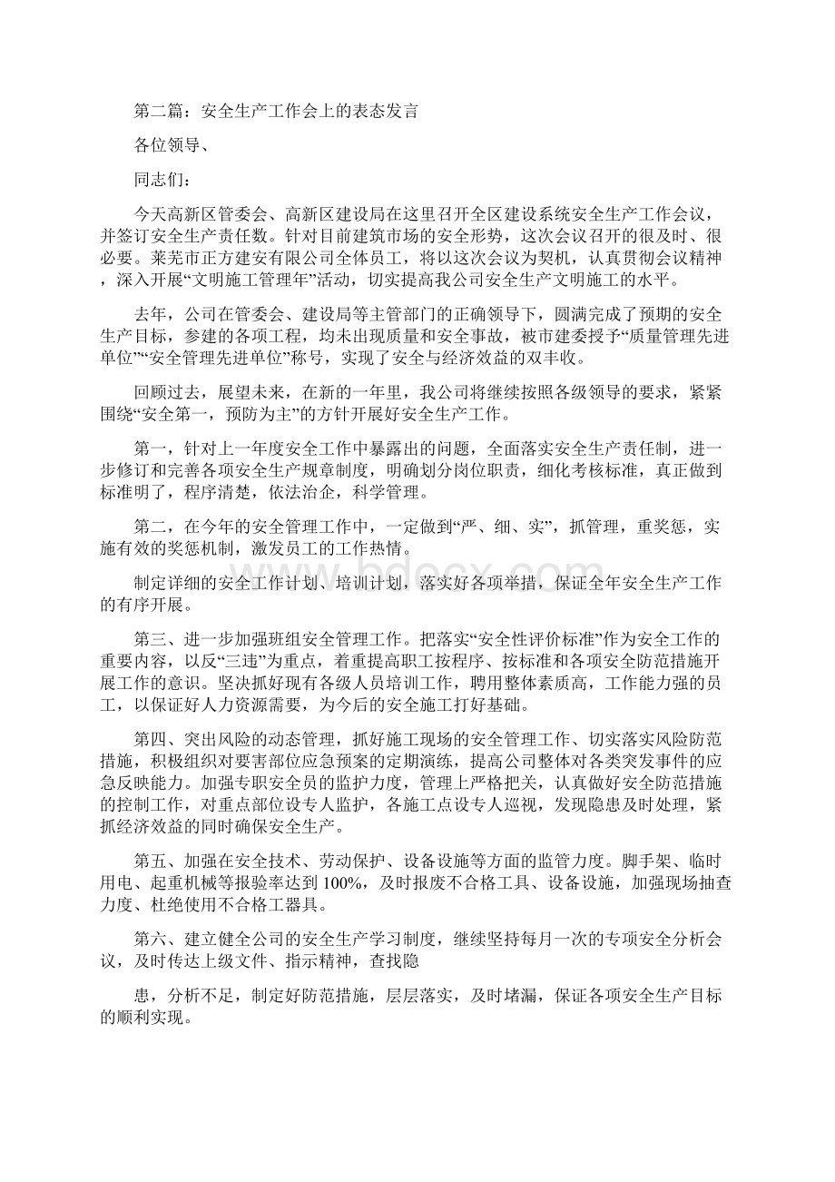 《安全生产工作会上的表态发言精选多篇》.docx_第2页