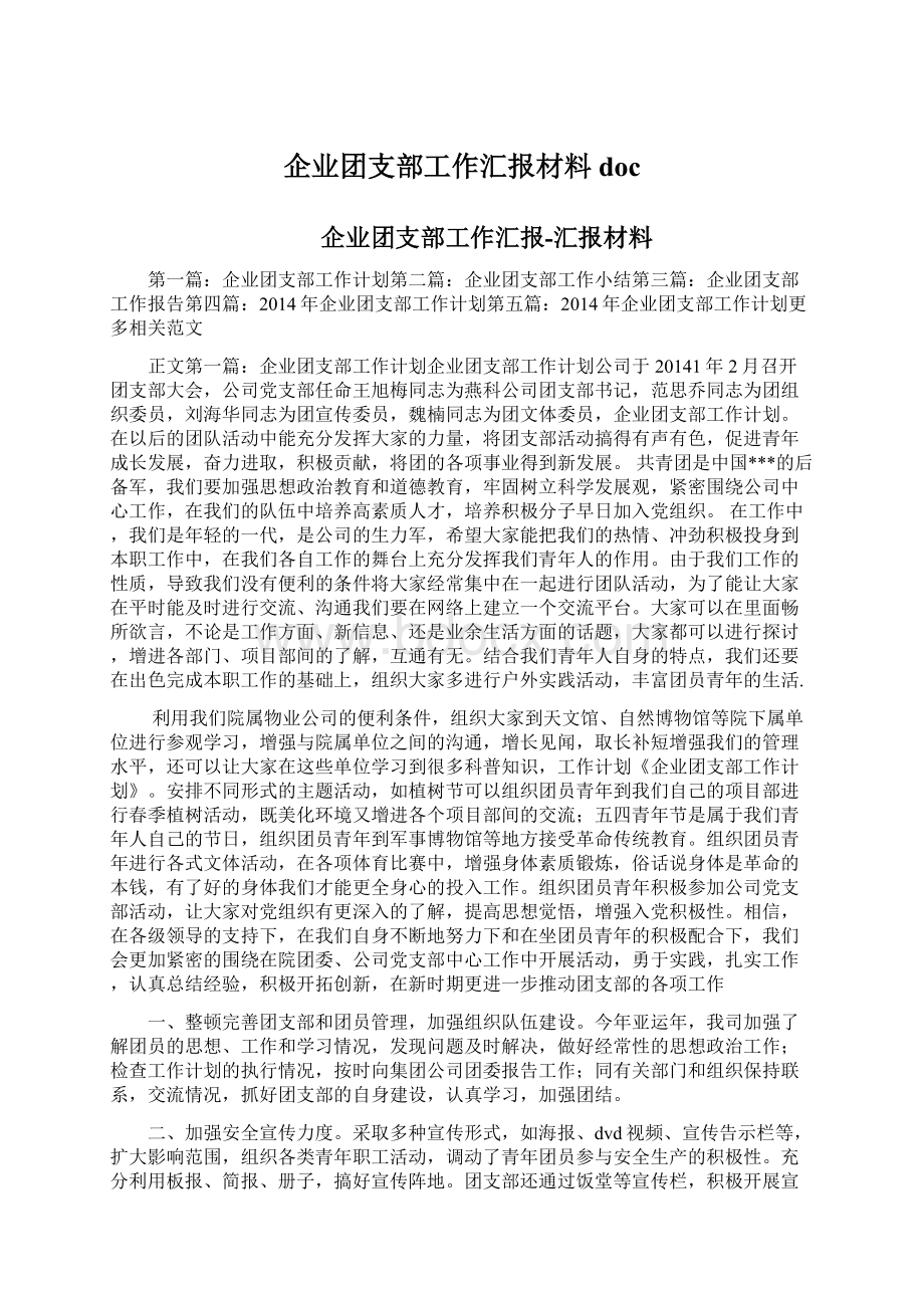 企业团支部工作汇报材料doc.docx