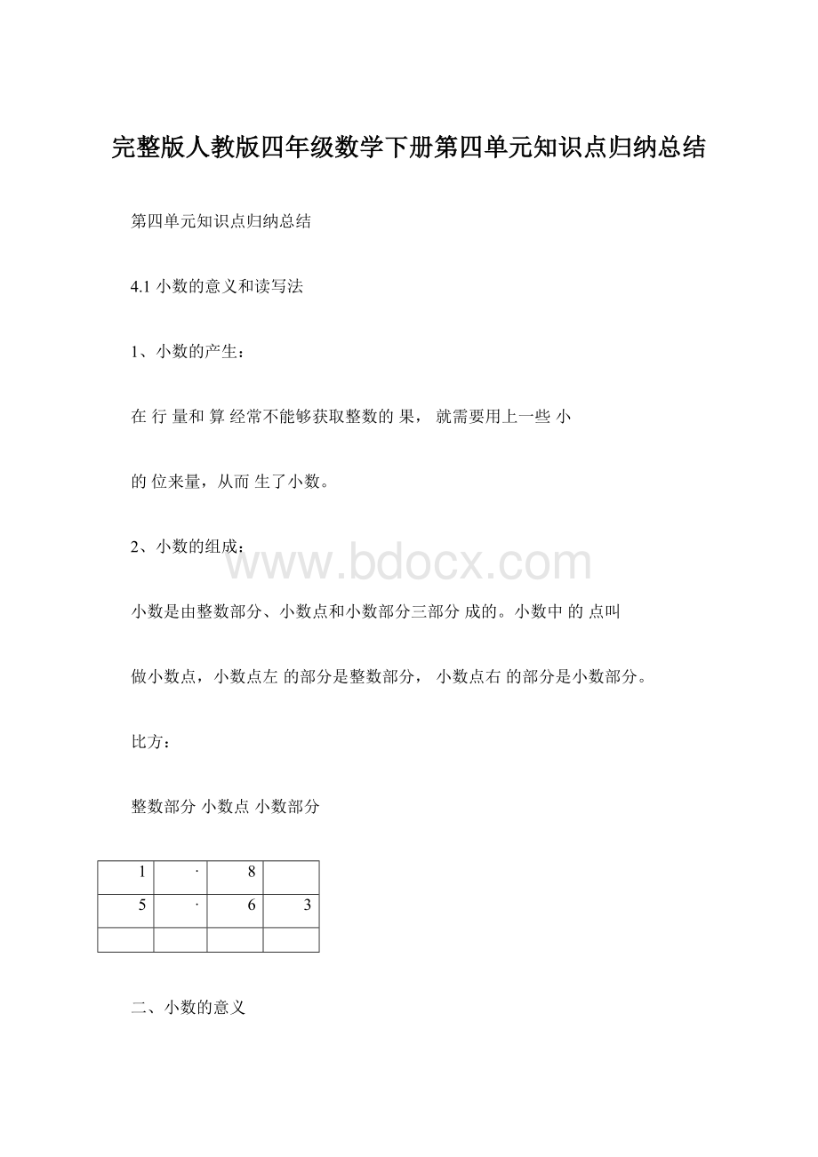 完整版人教版四年级数学下册第四单元知识点归纳总结.docx