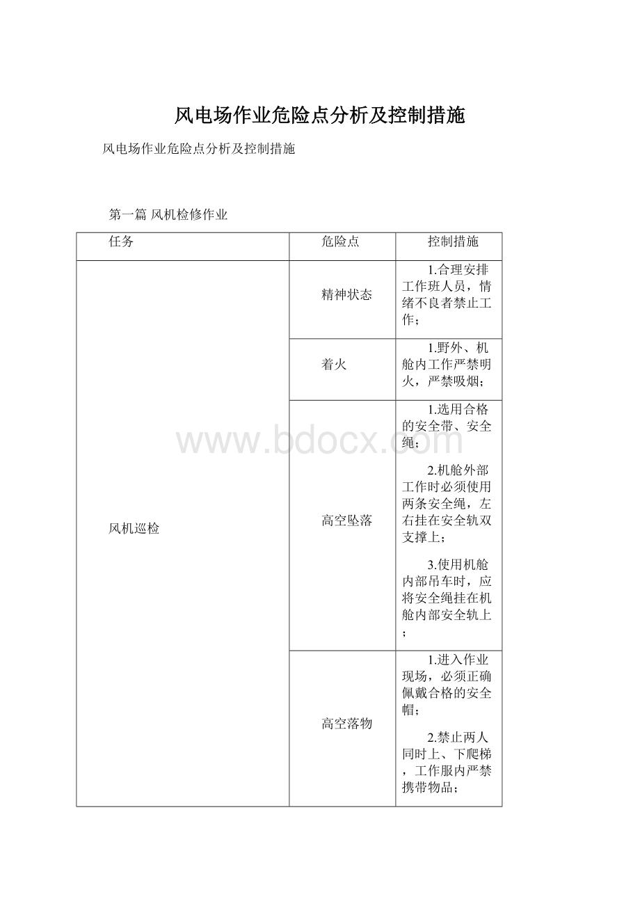 风电场作业危险点分析及控制措施.docx_第1页