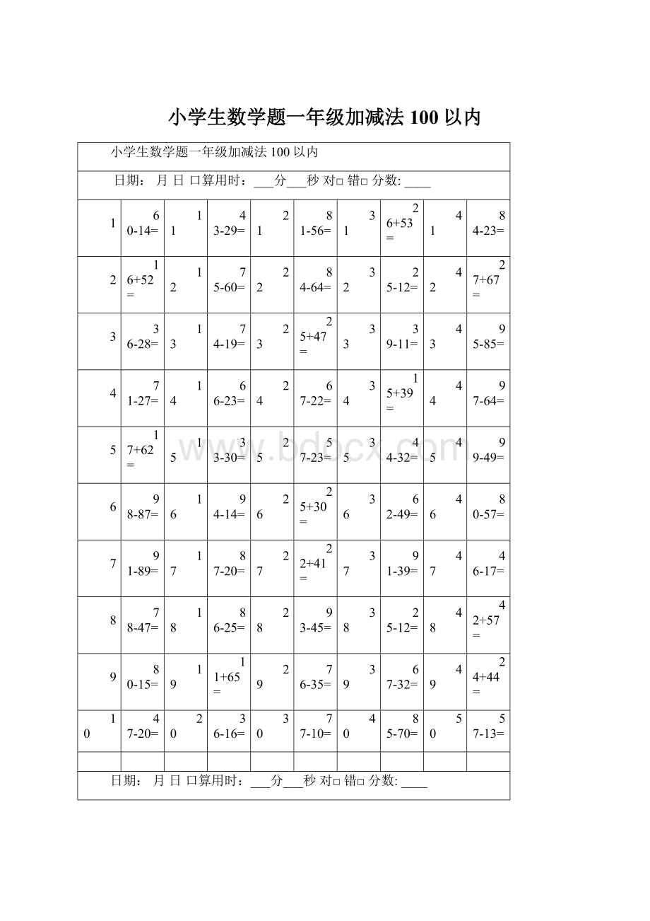 小学生数学题一年级加减法100以内.docx_第1页