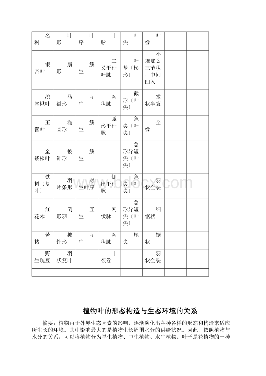 植物叶的形态结构与环境关系.docx_第2页