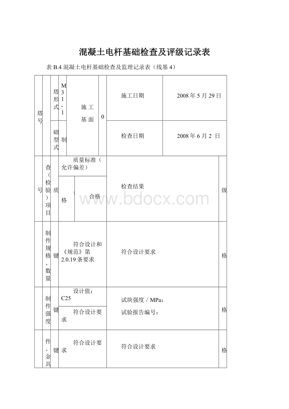 混凝土电杆基础检查及评级记录表.docx