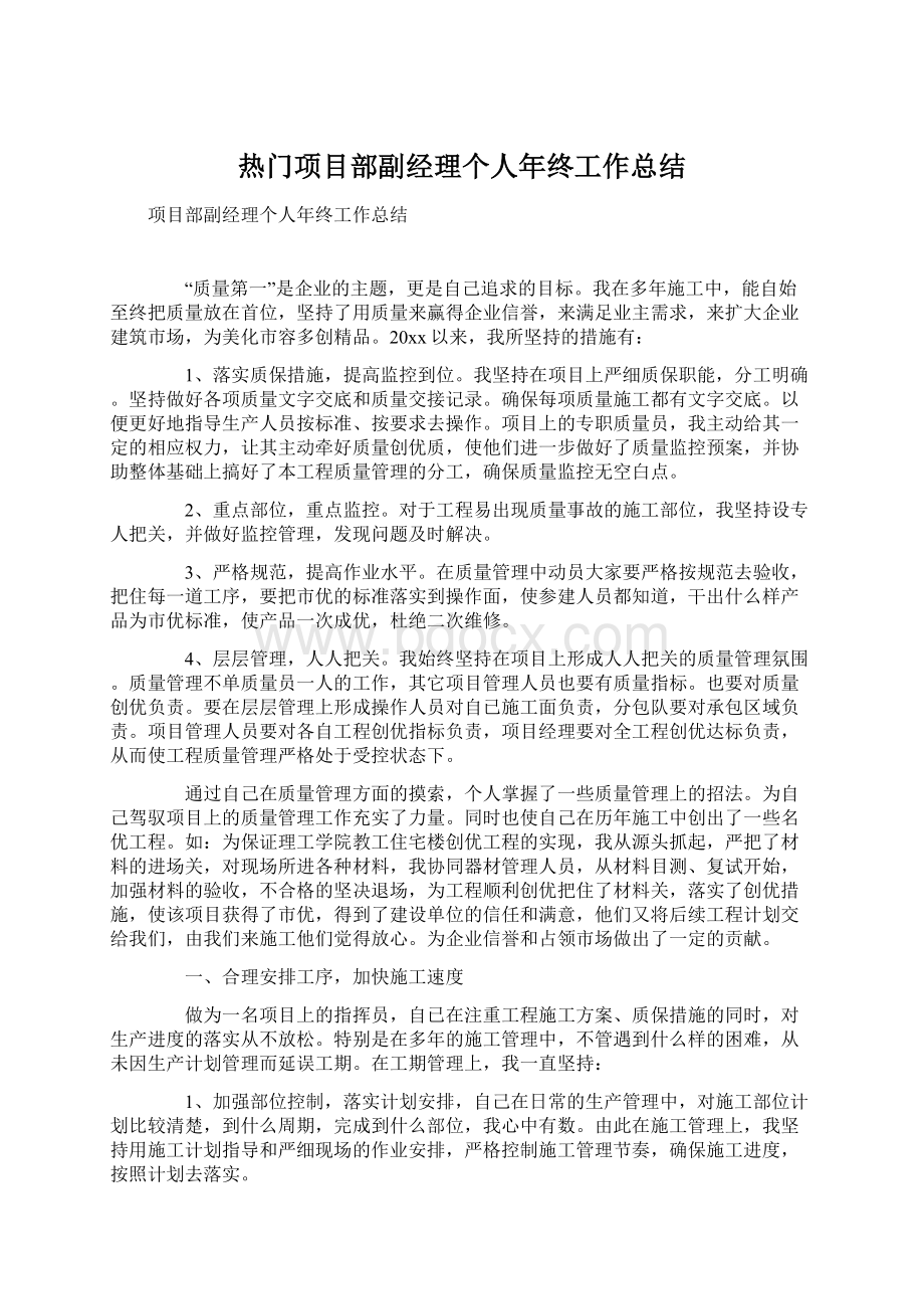 热门项目部副经理个人年终工作总结.docx_第1页