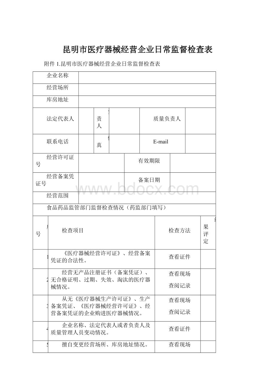 昆明市医疗器械经营企业日常监督检查表.docx