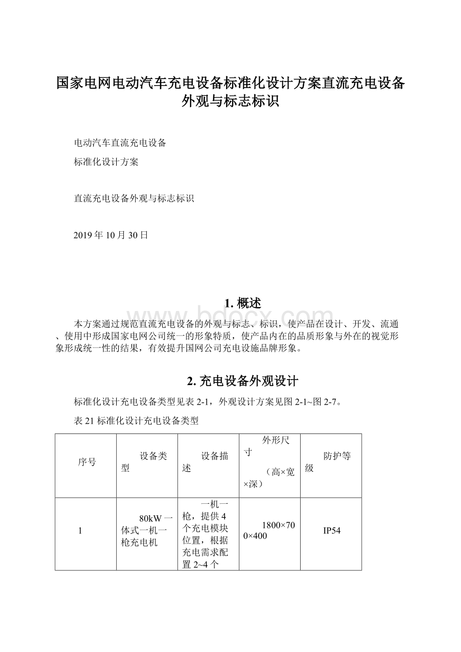 国家电网电动汽车充电设备标准化设计方案直流充电设备外观与标志标识.docx