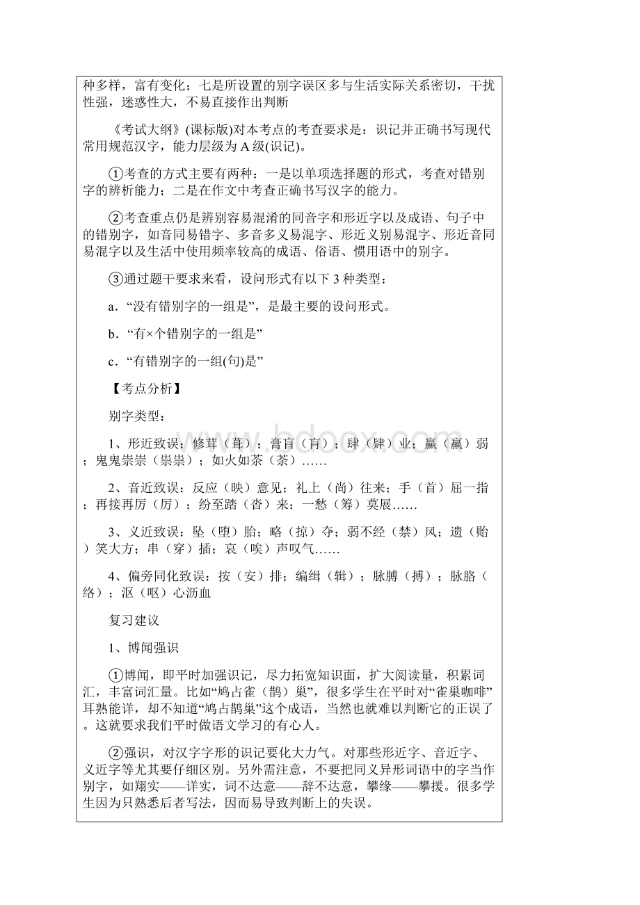 新课标语文复习学案高考专题识记并正确书写现代汉语常用规范汉字教案.docx_第2页