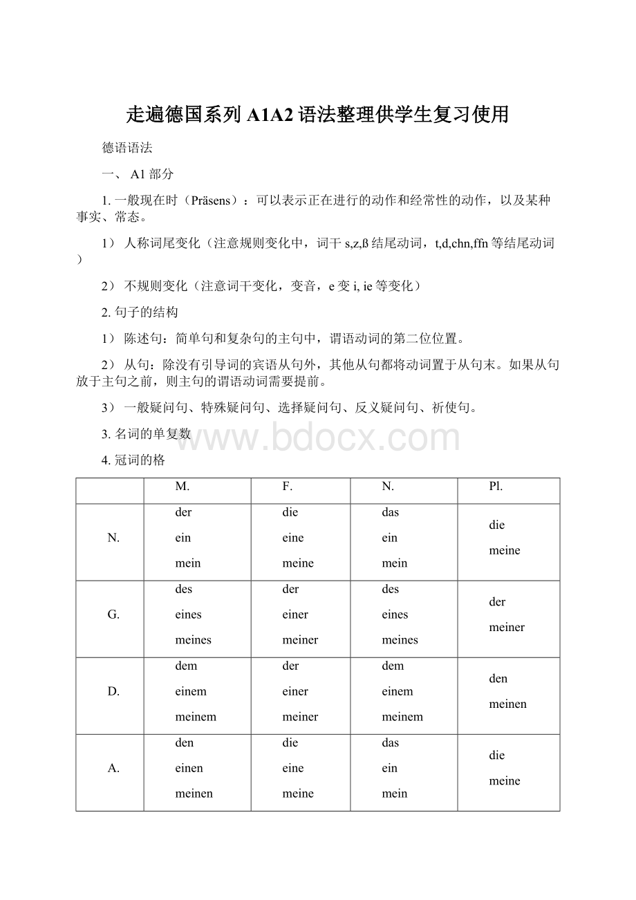 走遍德国系列A1A2语法整理供学生复习使用.docx_第1页