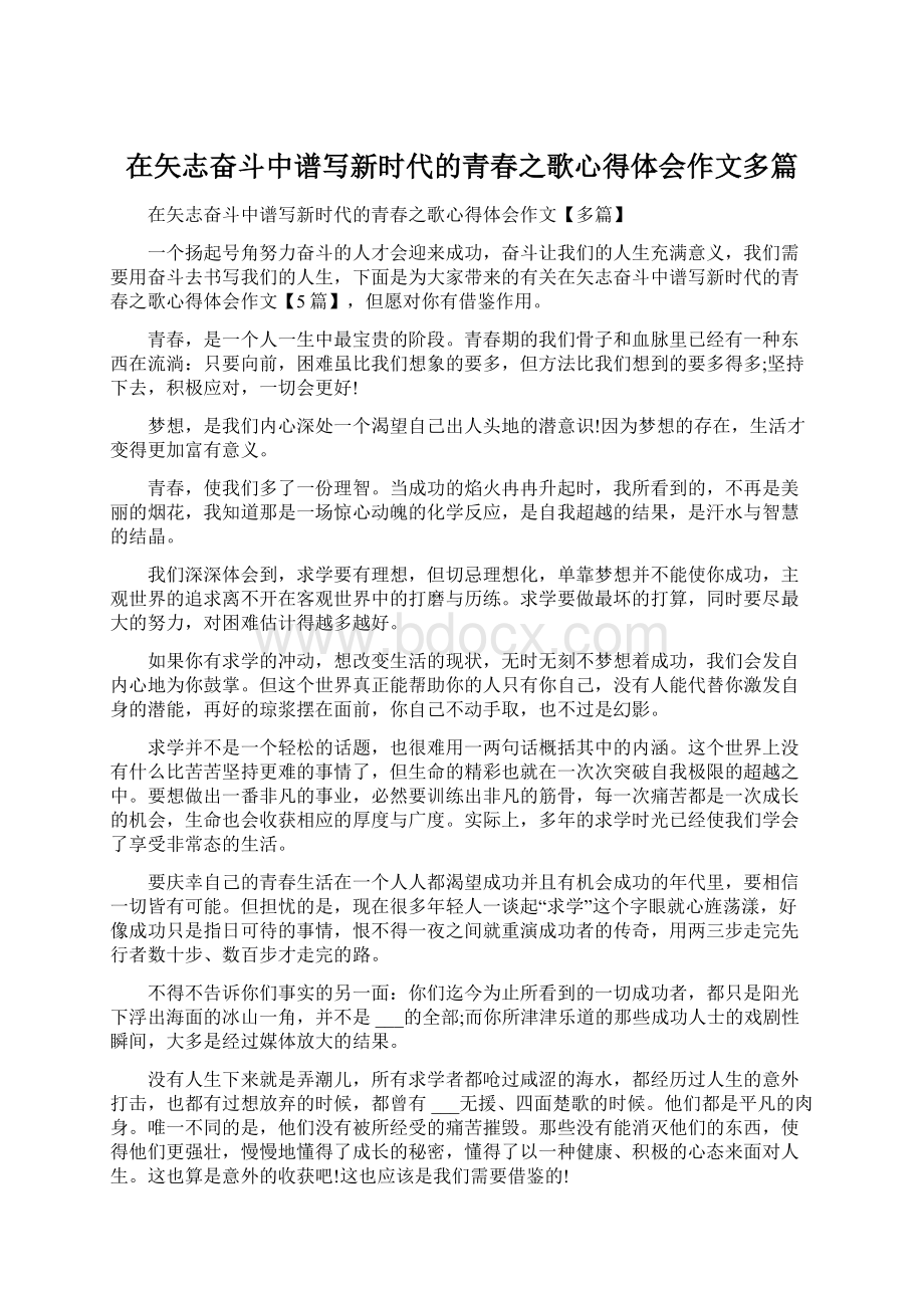 在矢志奋斗中谱写新时代的青春之歌心得体会作文多篇.docx_第1页