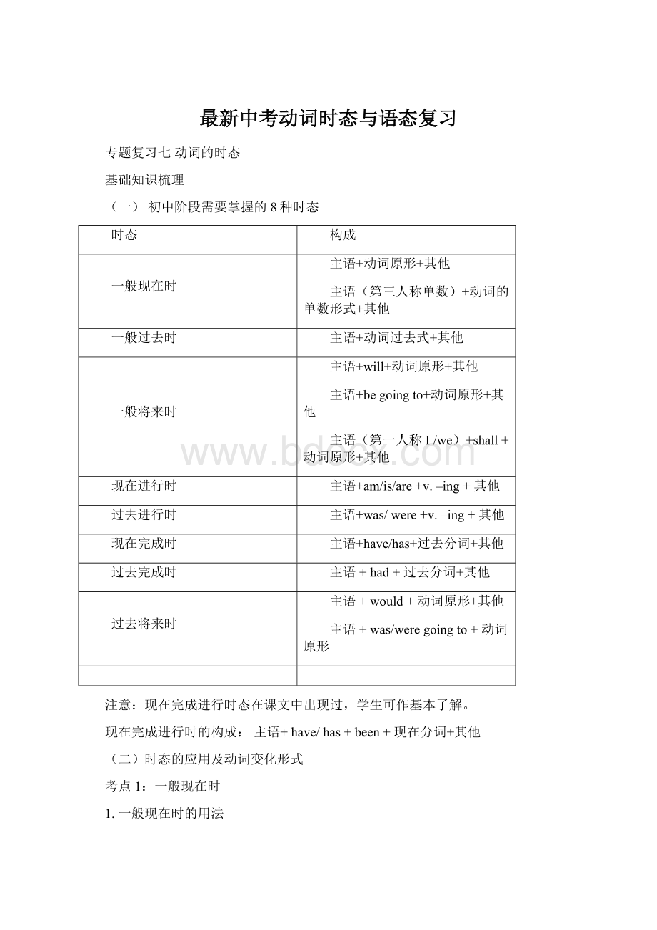 最新中考动词时态与语态复习.docx_第1页