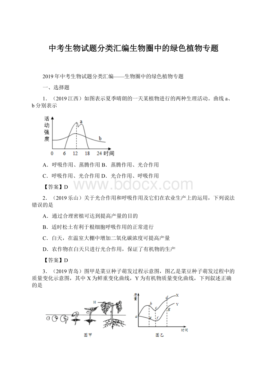 中考生物试题分类汇编生物圈中的绿色植物专题.docx_第1页