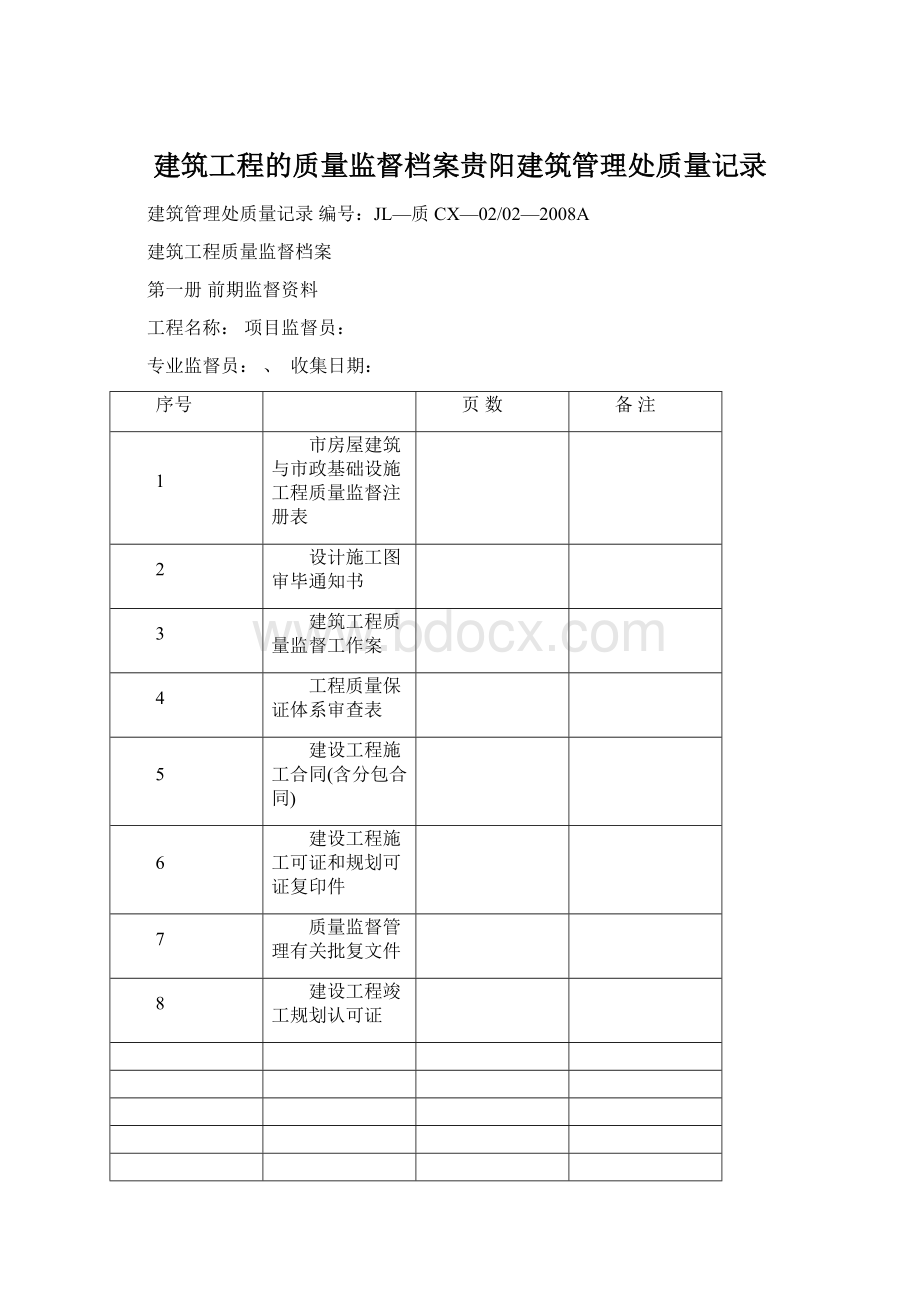 建筑工程的质量监督档案贵阳建筑管理处质量记录.docx