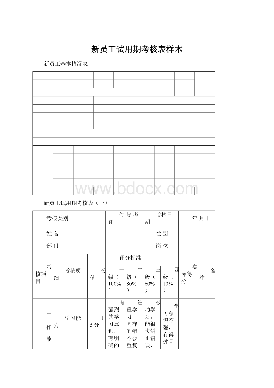 新员工试用期考核表样本.docx_第1页