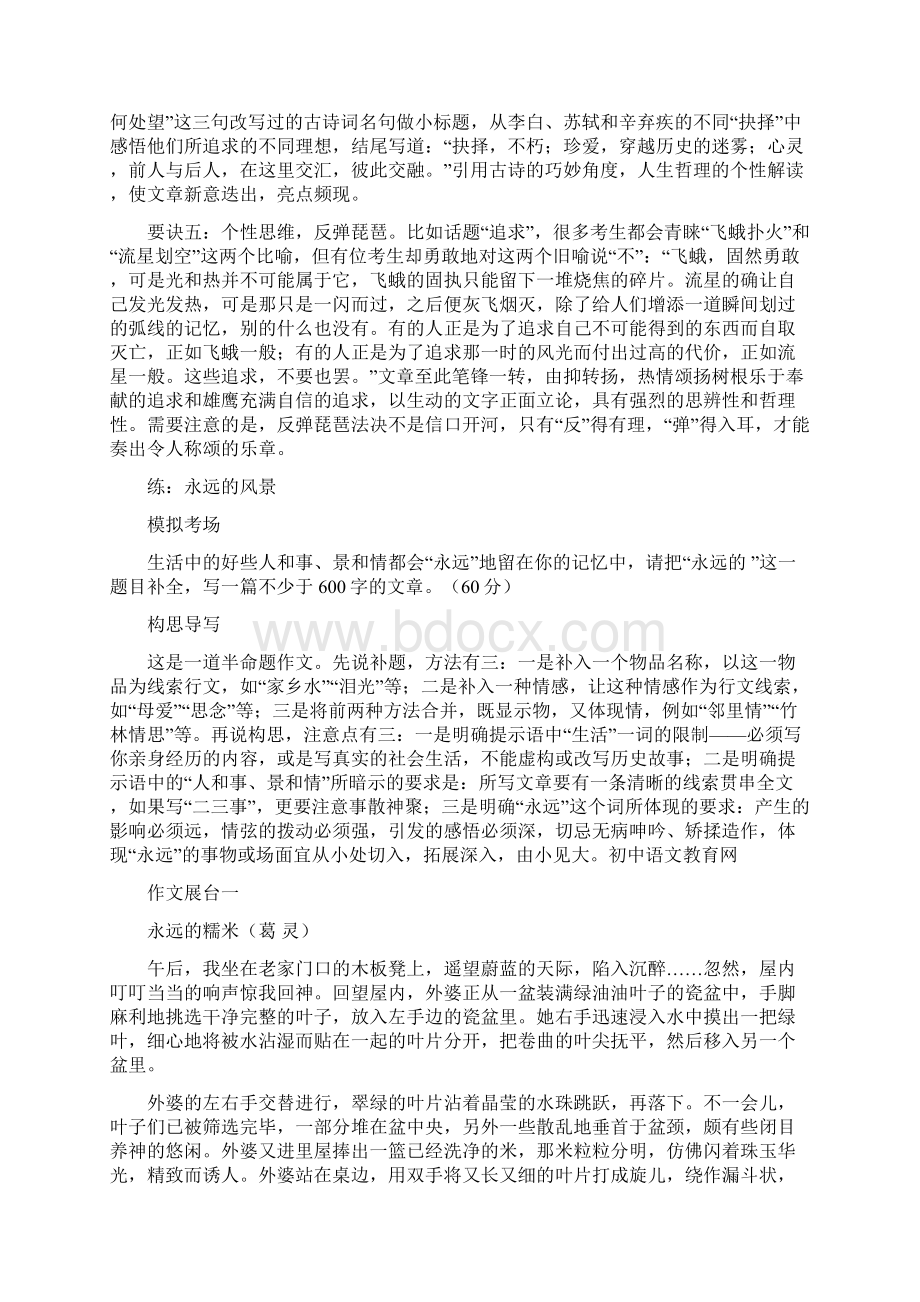 初中作文指导中考作文如何成功构思范文及点评精编.docx_第2页