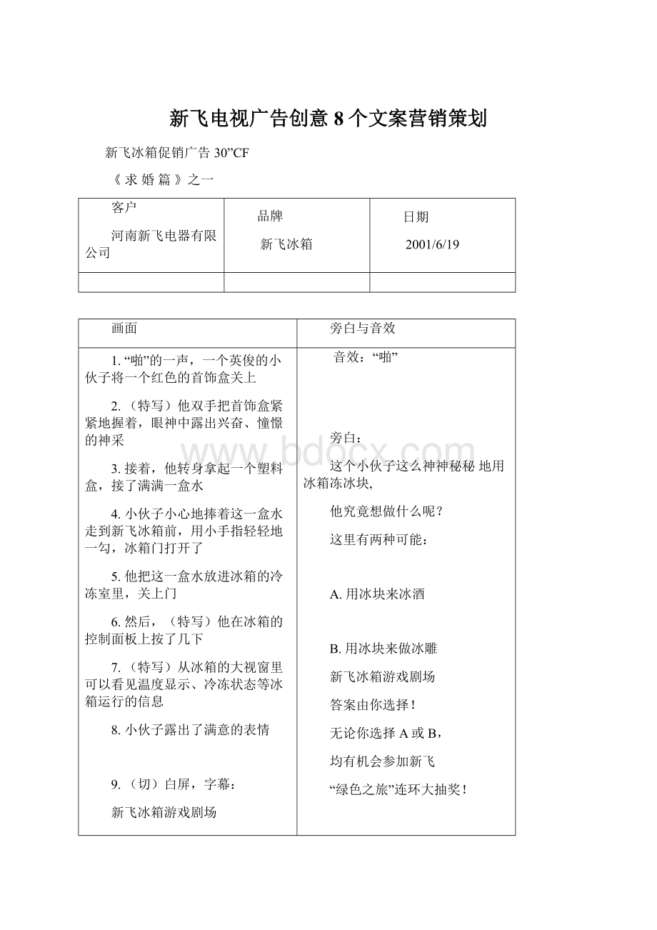 新飞电视广告创意8个文案营销策划.docx