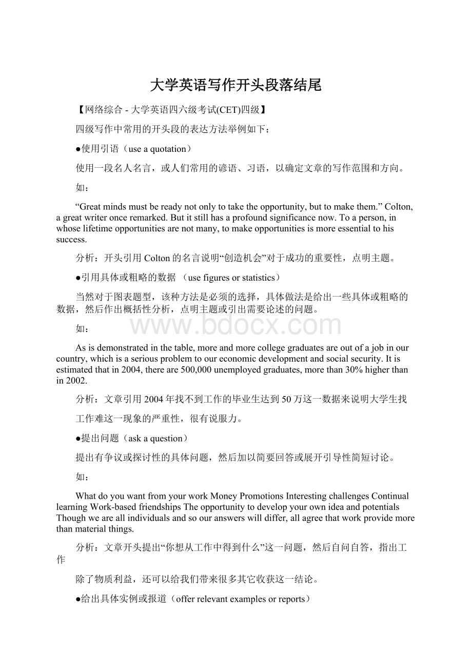 大学英语写作开头段落结尾.docx_第1页