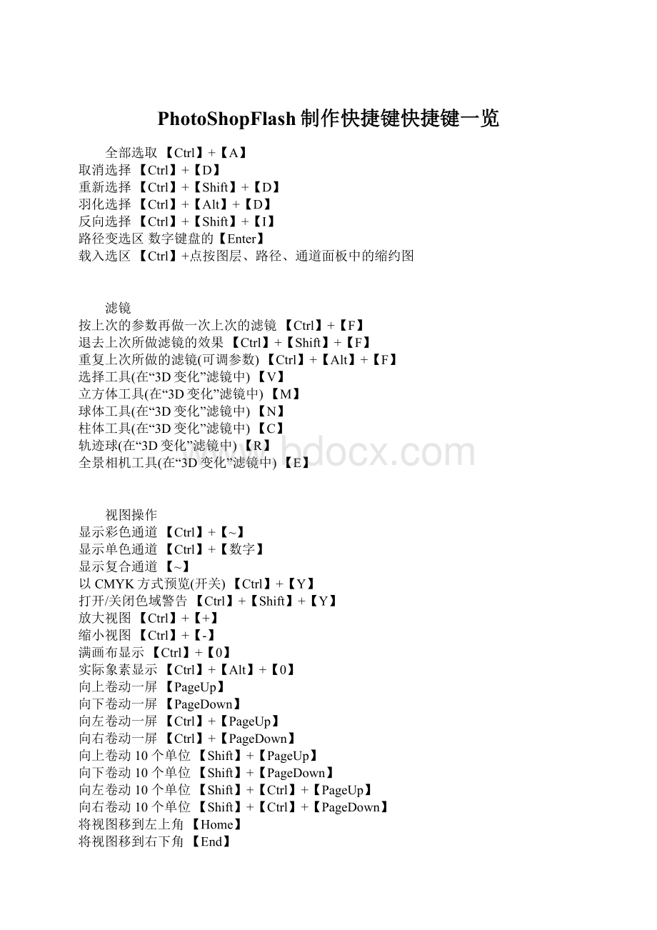 PhotoShopFlash制作快捷键快捷键一览.docx