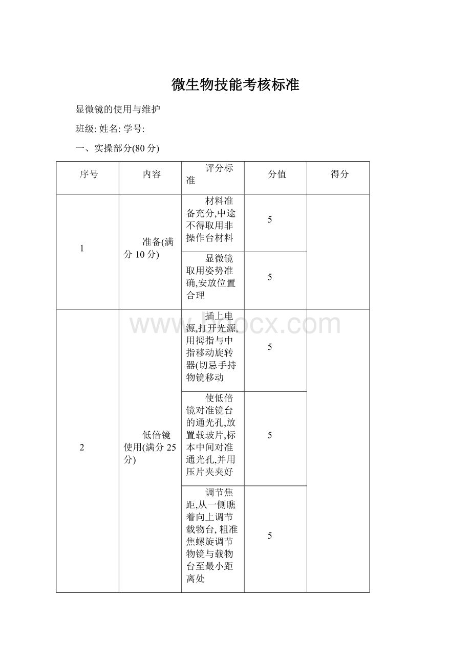 微生物技能考核标准.docx