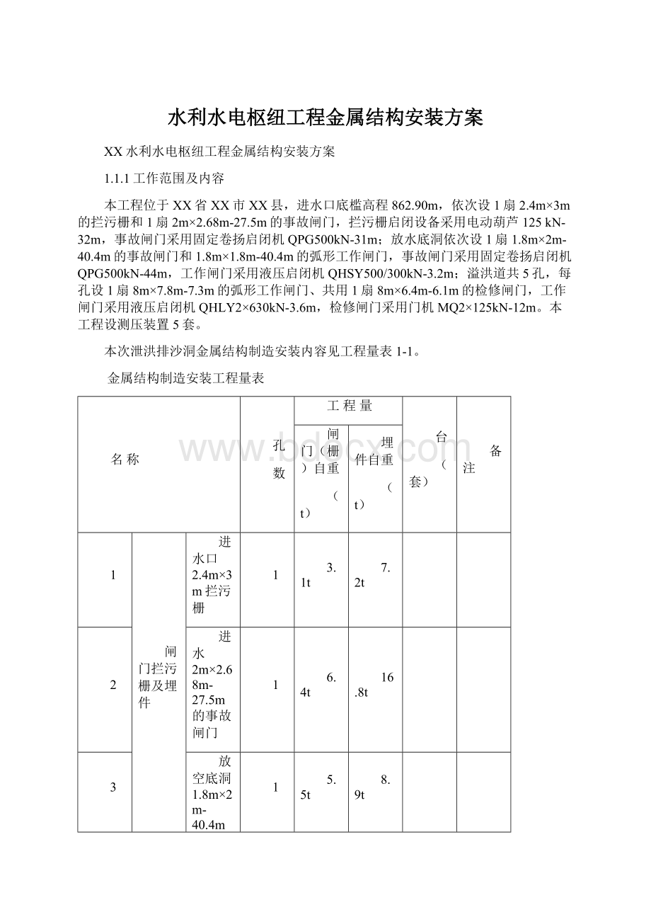 水利水电枢纽工程金属结构安装方案.docx_第1页