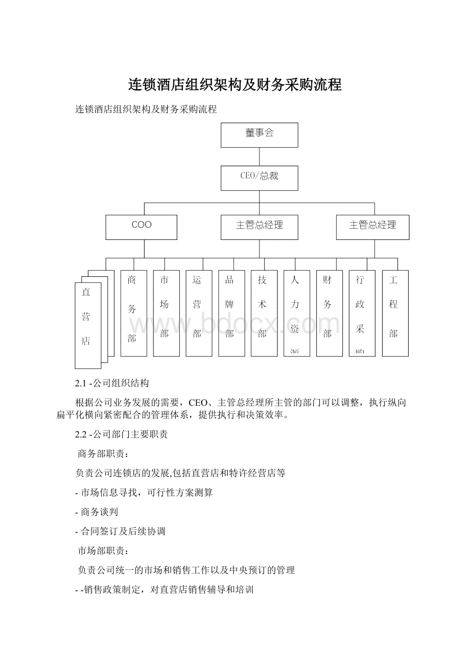 连锁酒店组织架构及财务采购流程.docx