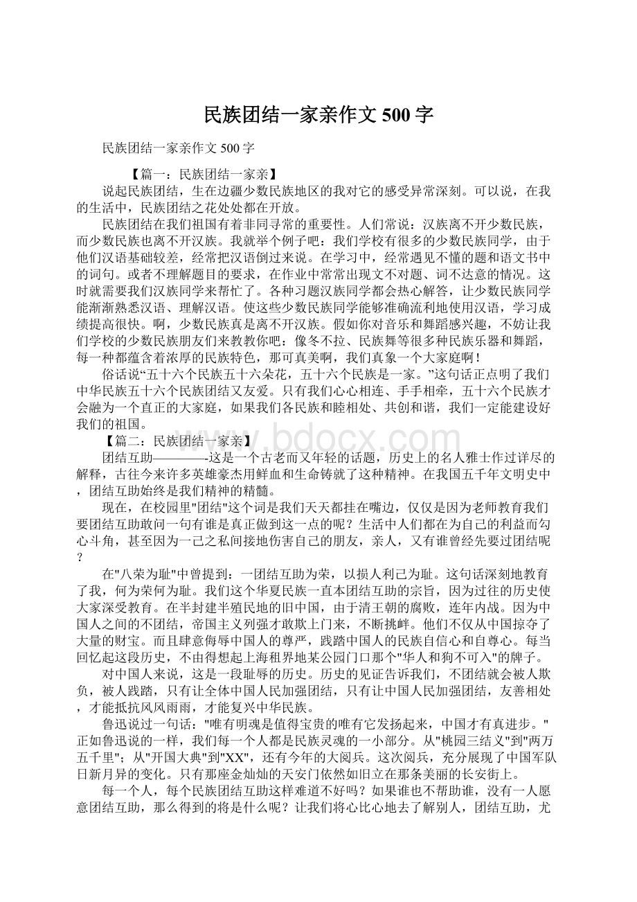 民族团结一家亲作文500字.docx