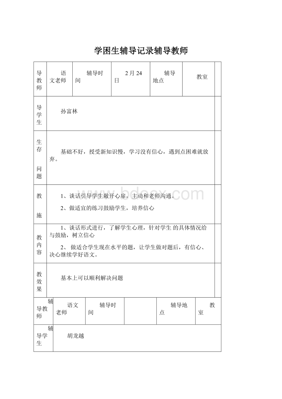 学困生辅导记录辅导教师.docx