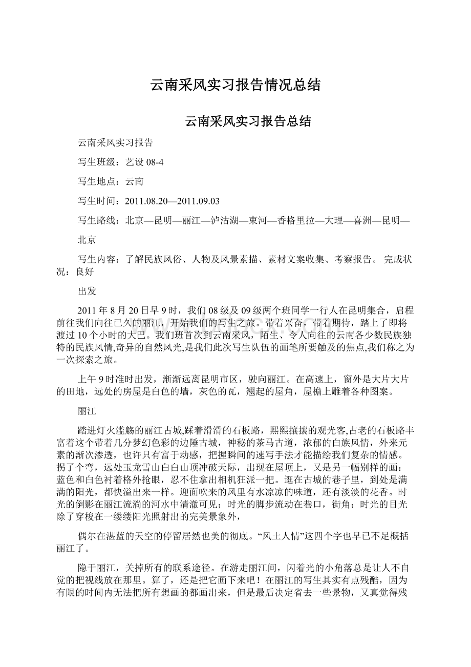 云南采风实习报告情况总结.docx