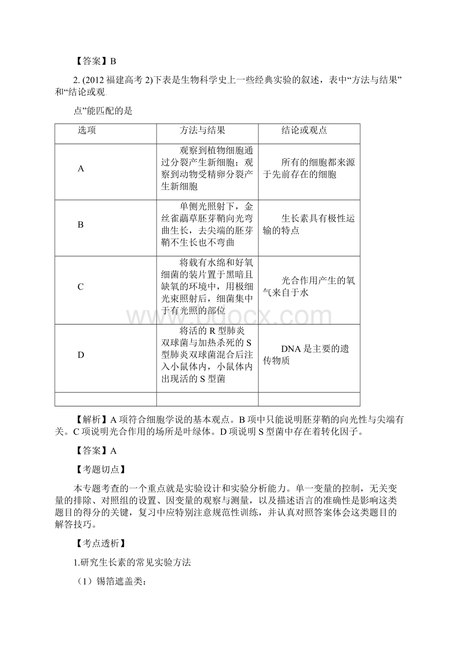 高考生物二轮复习专题突破十 植物生命活动的调节 新人教版.docx_第2页