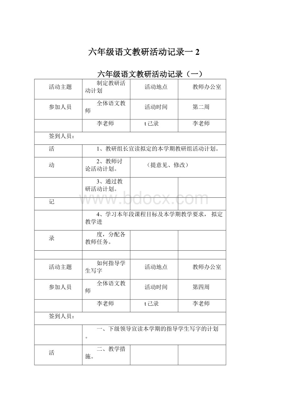 六年级语文教研活动记录一2.docx