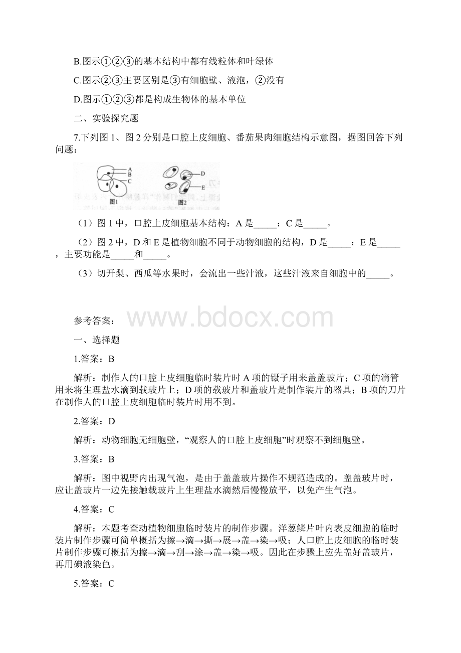 人教版七年级生物上册213214同步测试题附答案不全.docx_第3页