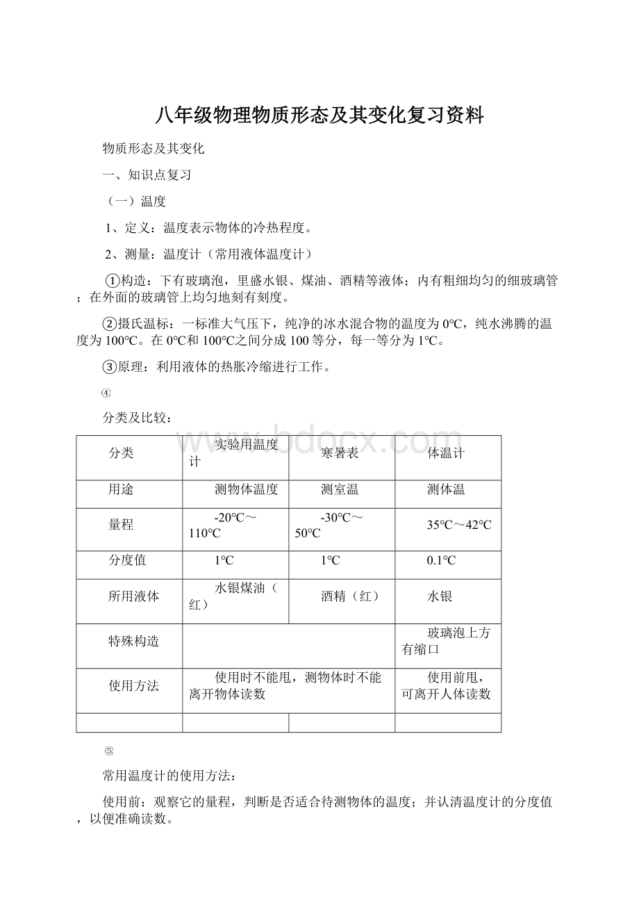 八年级物理物质形态及其变化复习资料.docx