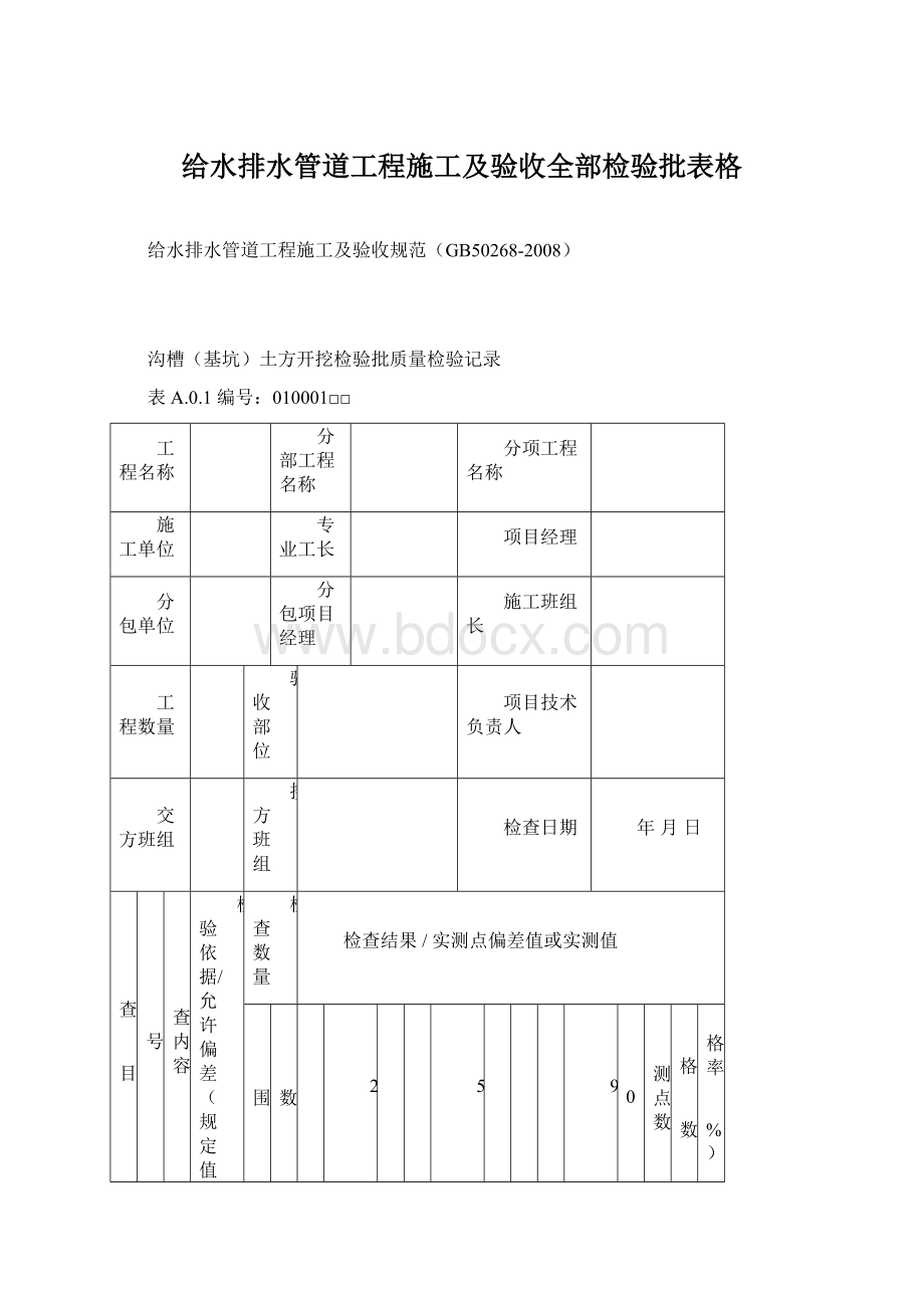 给水排水管道工程施工及验收全部检验批表格.docx_第1页