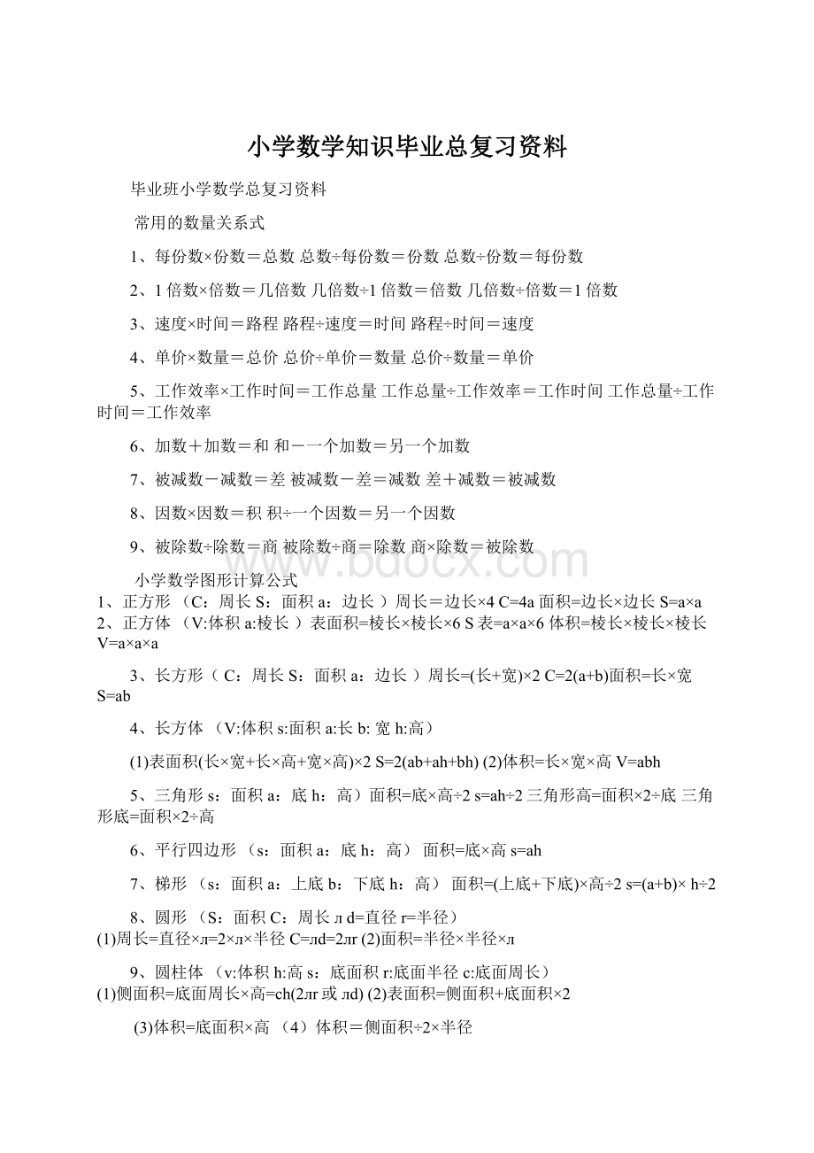 小学数学知识毕业总复习资料.docx