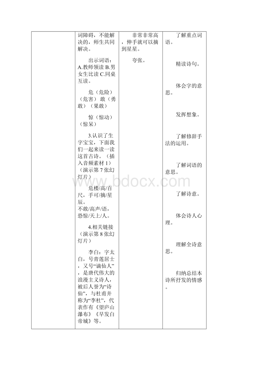 《古诗二首》教案设计《夜宿山寺》《敕勒歌》.docx_第3页