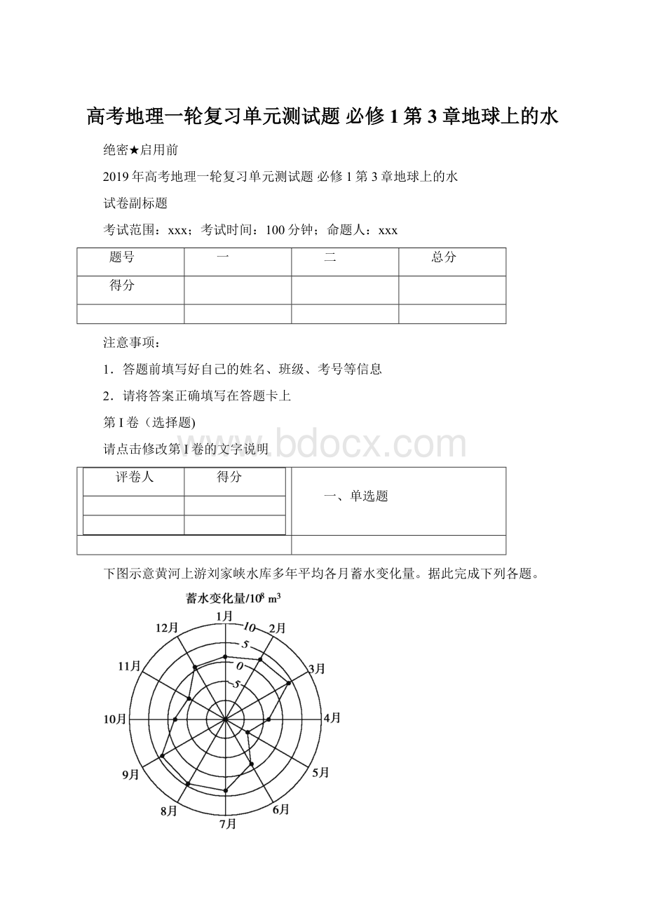 高考地理一轮复习单元测试题 必修1第3章地球上的水.docx_第1页