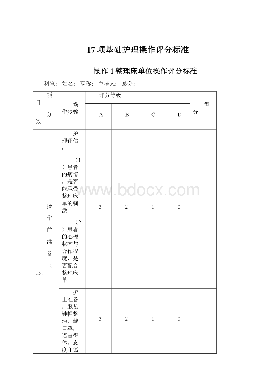 17项基础护理操作评分标准.docx