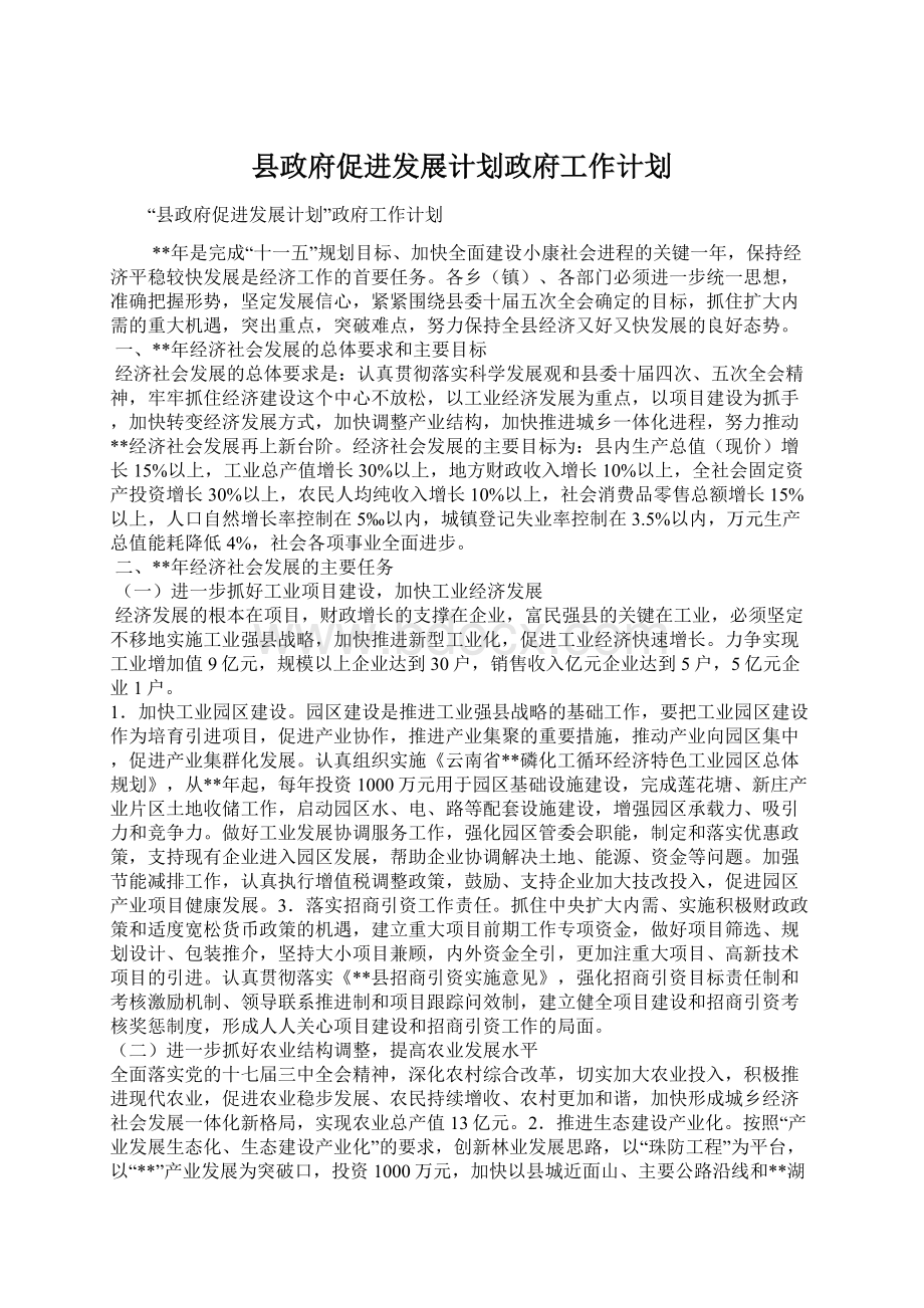 县政府促进发展计划政府工作计划.docx_第1页