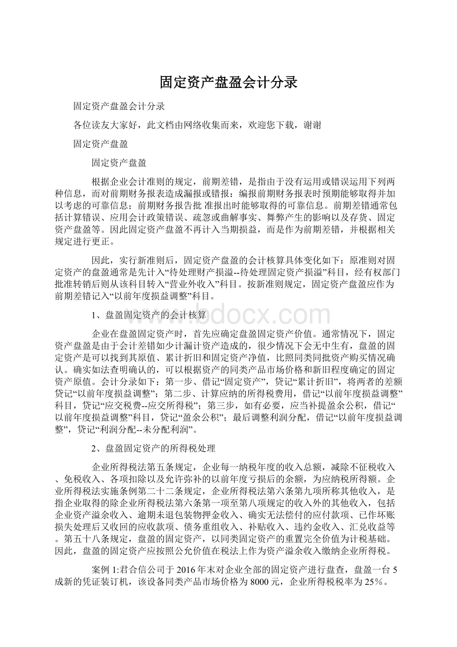 固定资产盘盈会计分录.docx_第1页