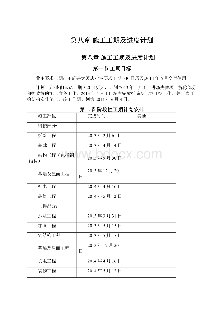 第八章 施工工期及进度计划.docx