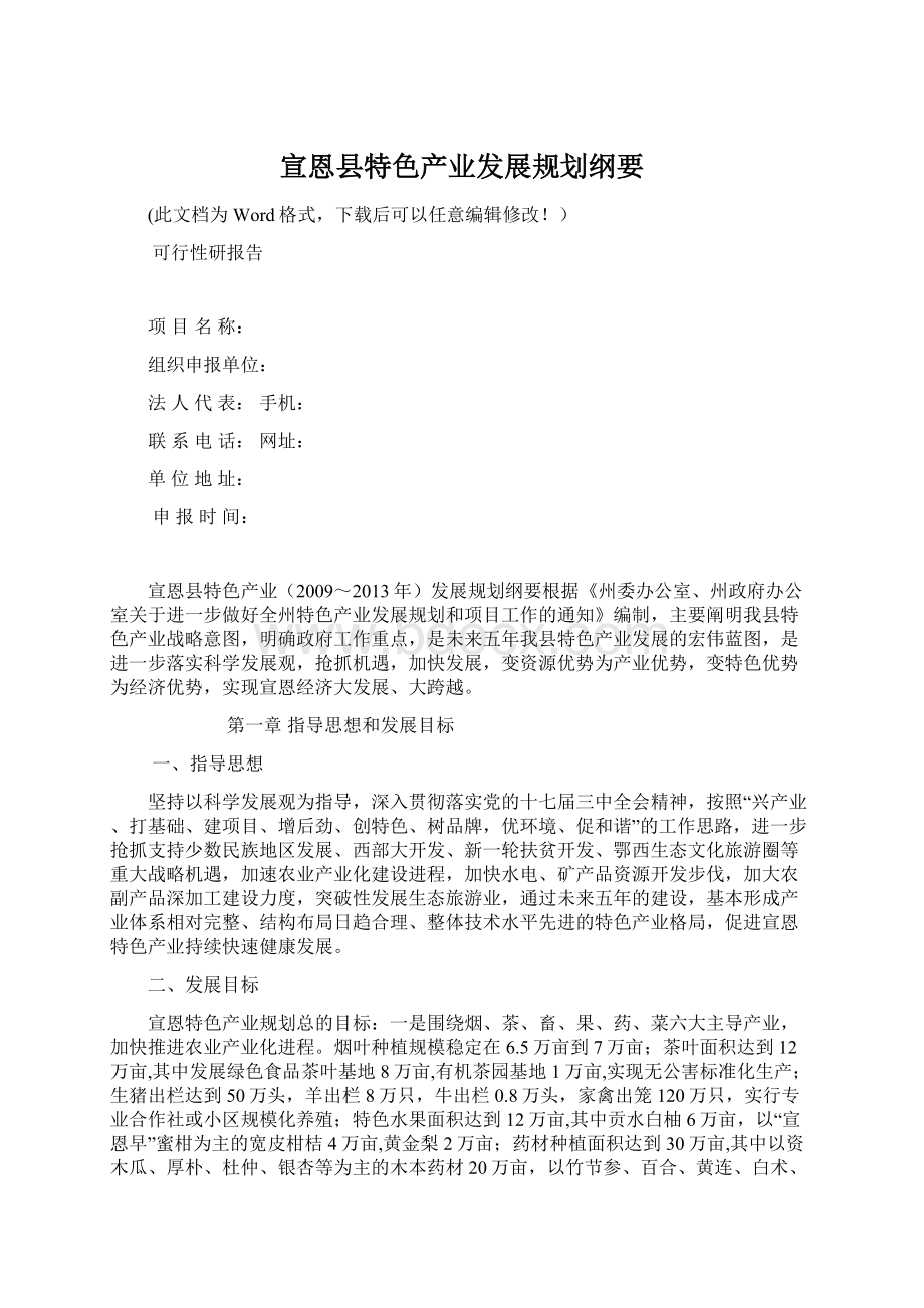 宣恩县特色产业发展规划纲要.docx_第1页