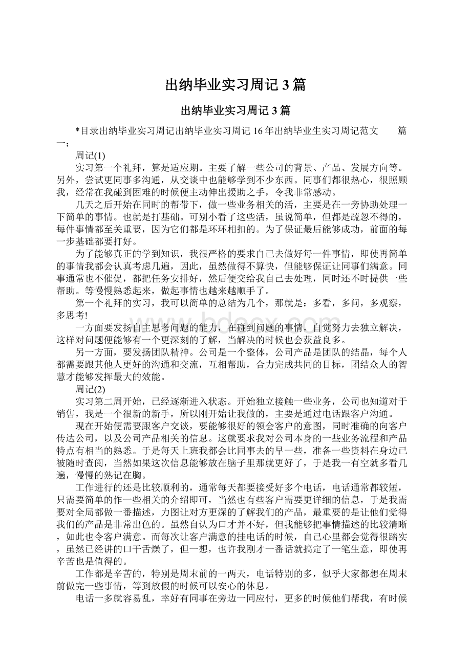 出纳毕业实习周记3篇.docx