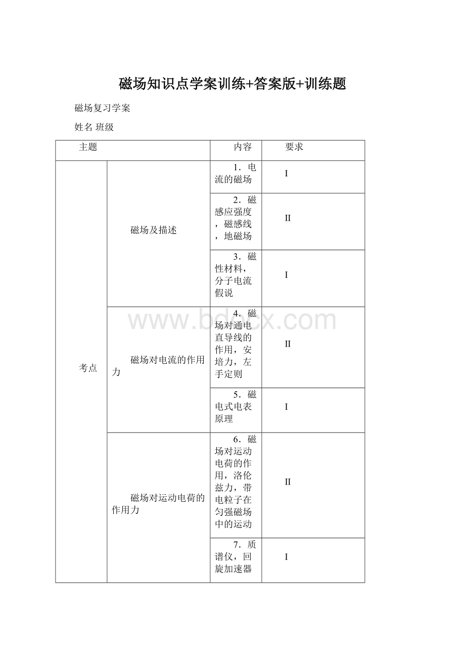 磁场知识点学案训练+答案版+训练题.docx