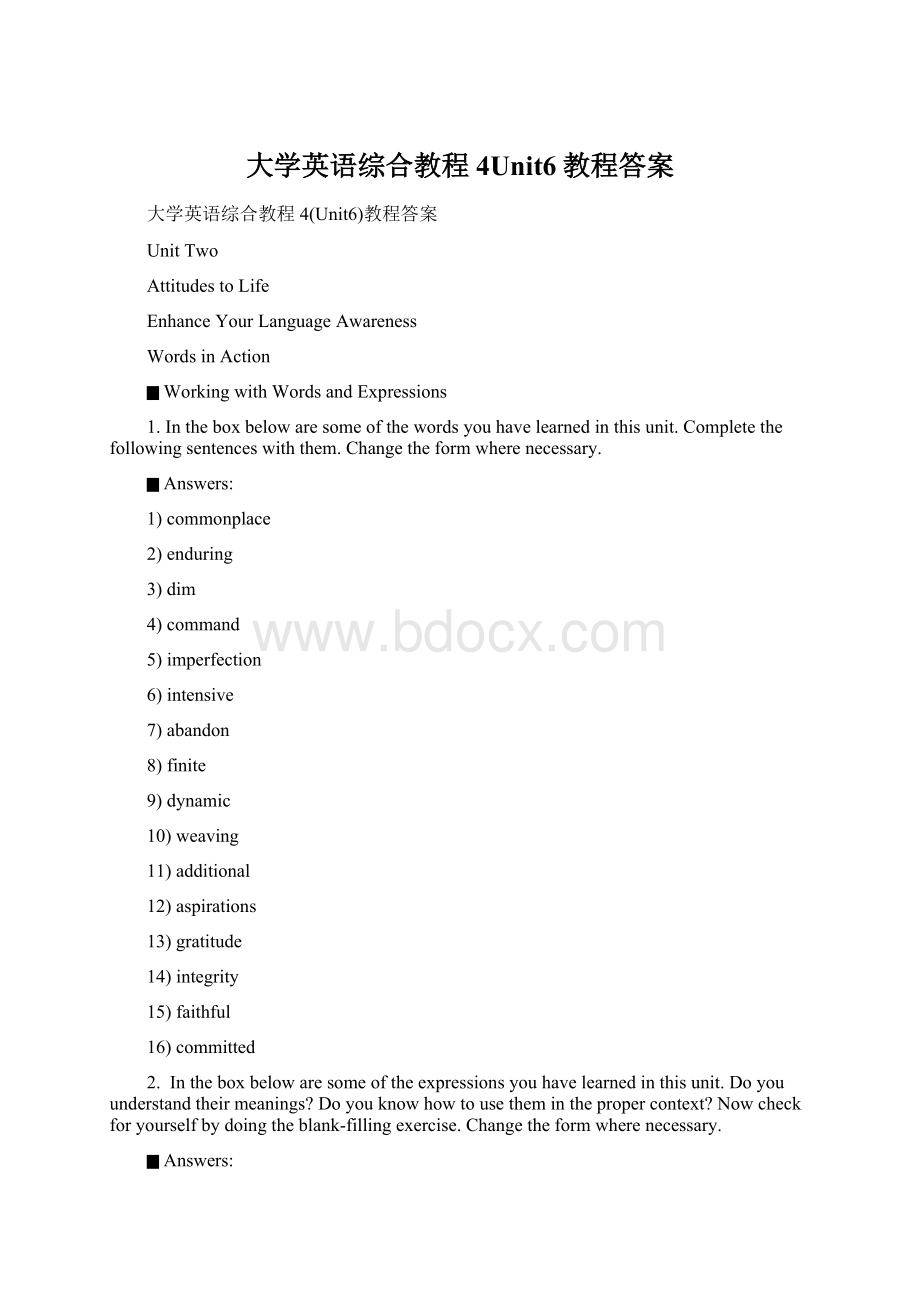 大学英语综合教程4Unit6教程答案.docx_第1页