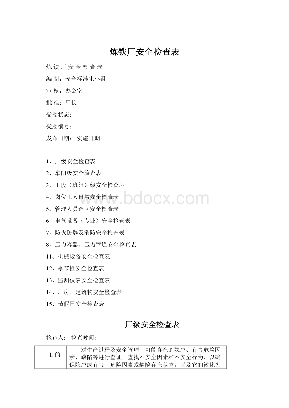 炼铁厂安全检查表.docx_第1页