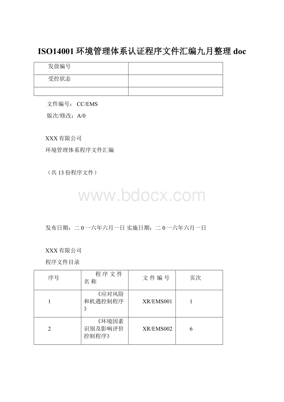 ISO14001环境管理体系认证程序文件汇编九月整理doc.docx